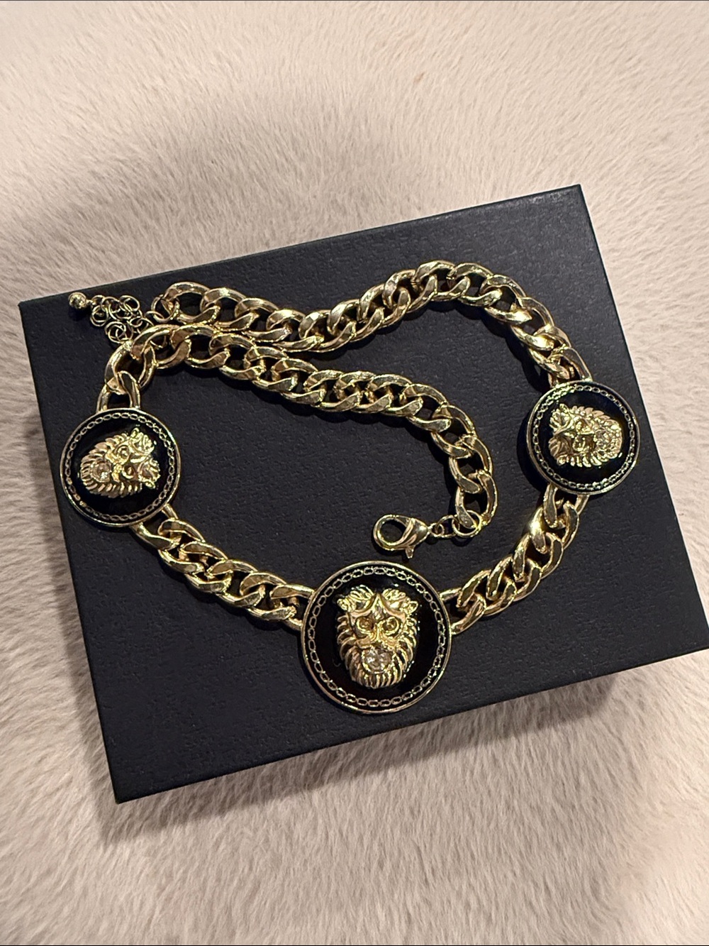 Gold and Black Medallion Chain Necklace - Women's Jewelry